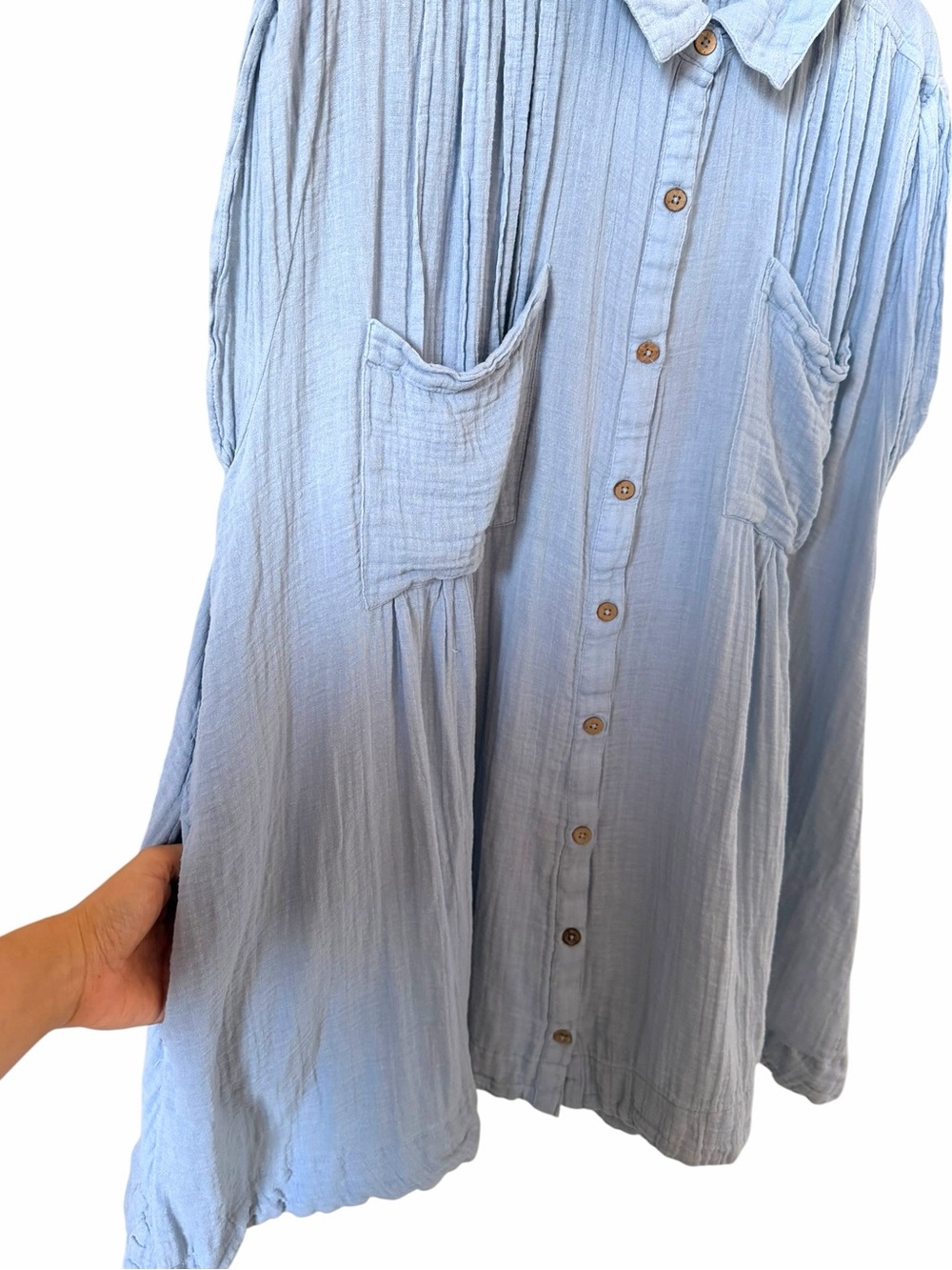 Free People not so basic shirt dress Light Blue Button-Front cotton Mini Dress - Picture 4 of 7